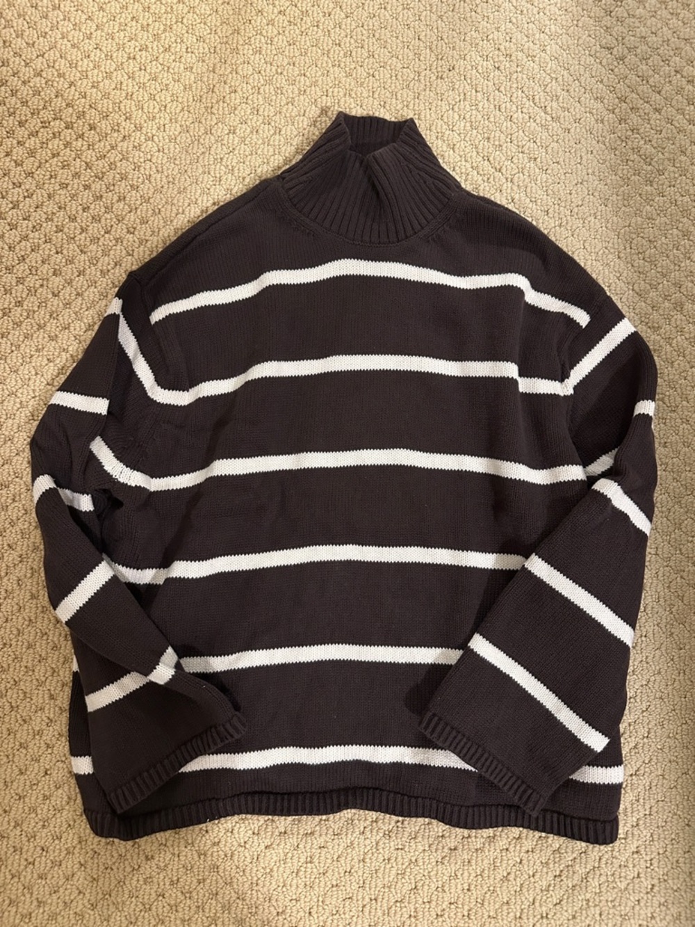Brown and White Striped Mock Neck Sweater